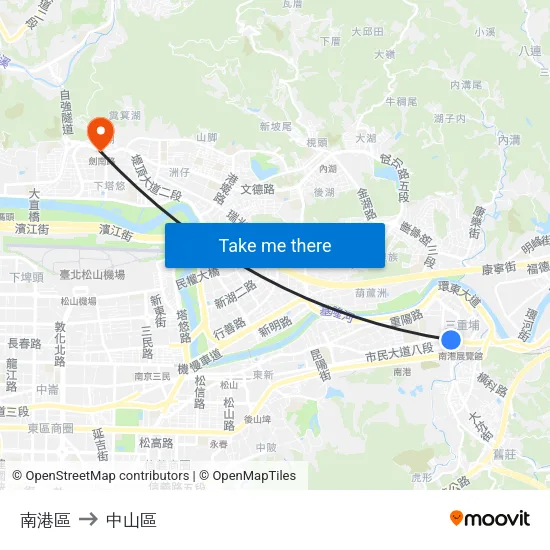 南港區 to 中山區 map