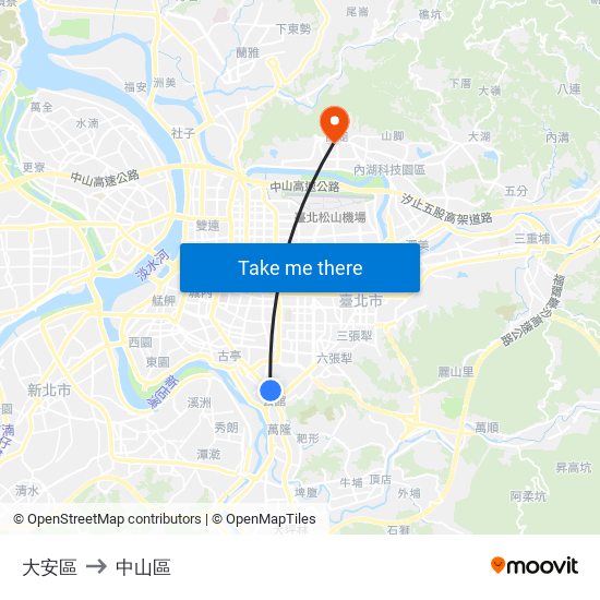 大安區 to 中山區 map