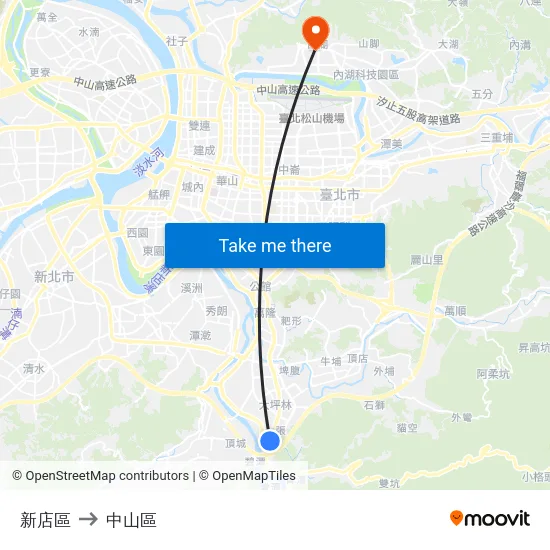 新店區 to 中山區 map