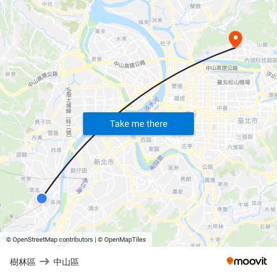 樹林區 to 中山區 map