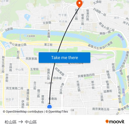 松山區 to 中山區 map
