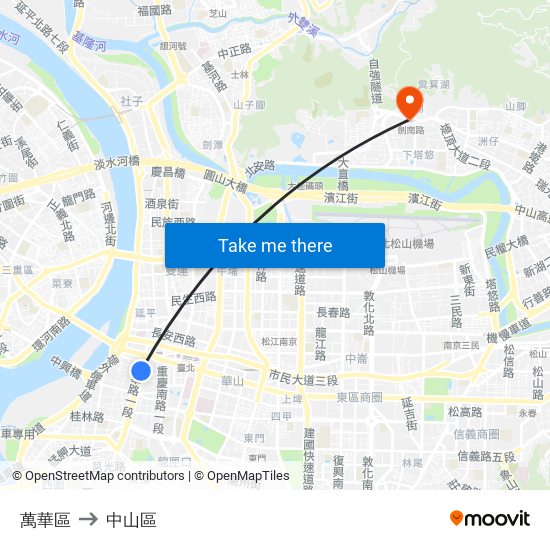 萬華區 to 中山區 map