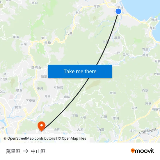 萬里區 to 中山區 map
