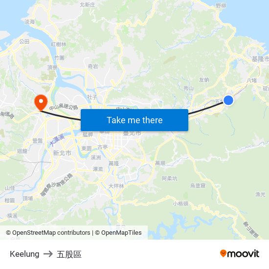 Keelung to 五股區 map