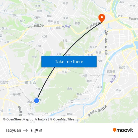 Taoyuan to 五股區 map