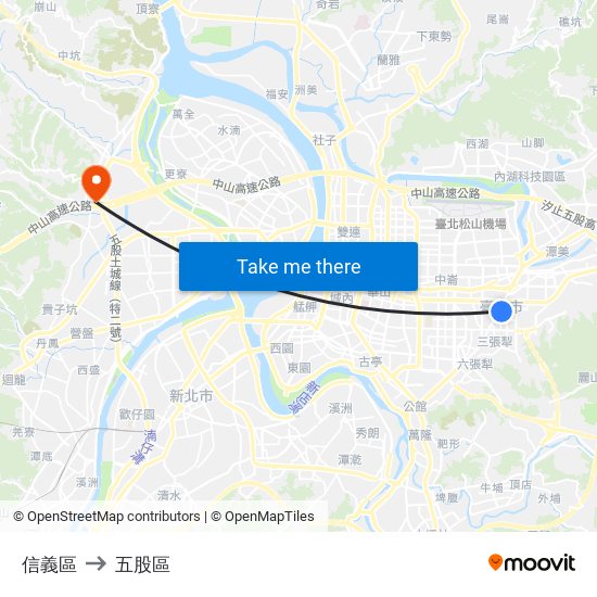 信義區 to 五股區 map