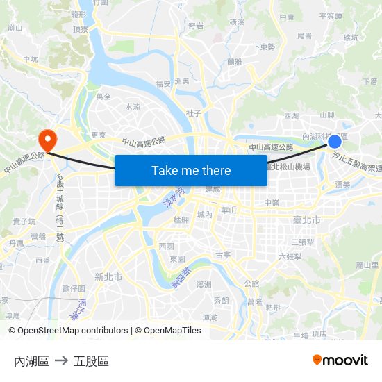 內湖區 to 五股區 map