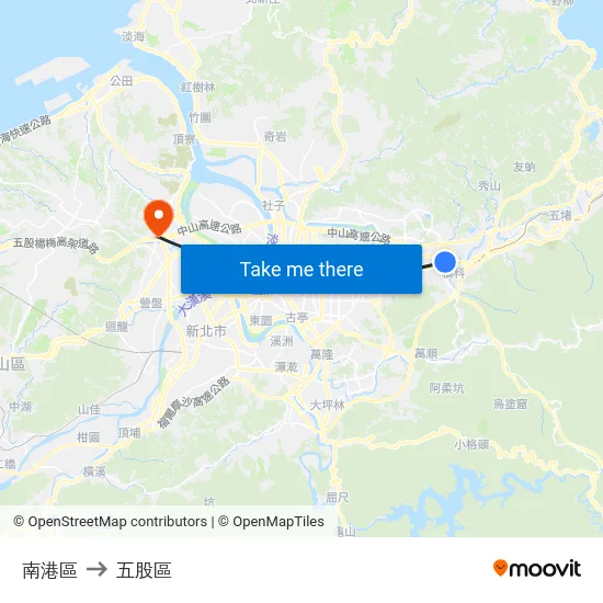 南港區 to 五股區 map