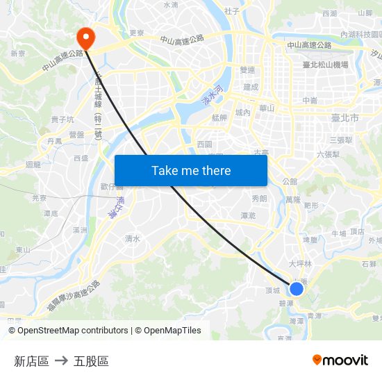 新店區 to 五股區 map