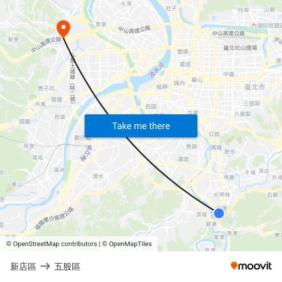 新店區 to 五股區 map
