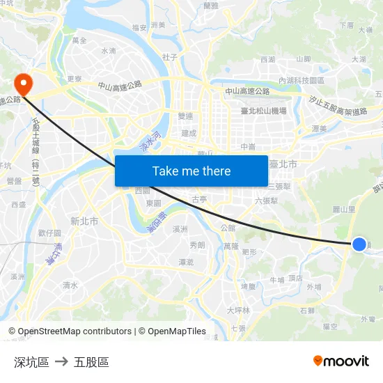 深坑區 to 五股區 map