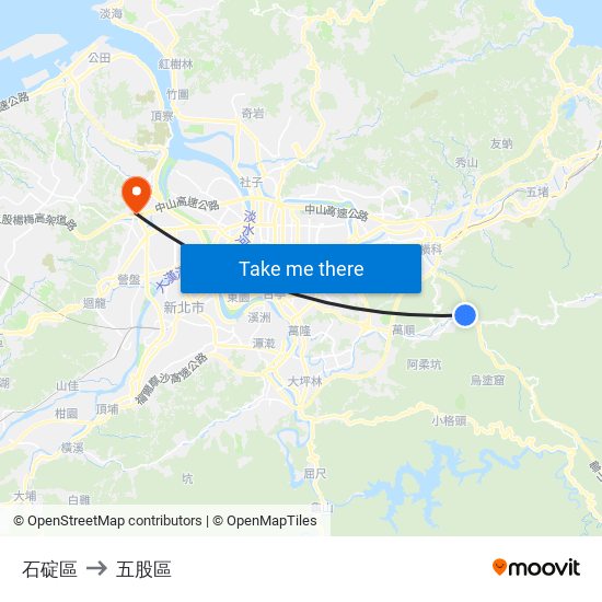 石碇區 to 五股區 map