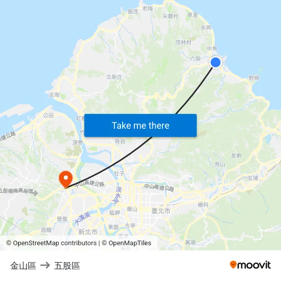 金山區 to 五股區 map