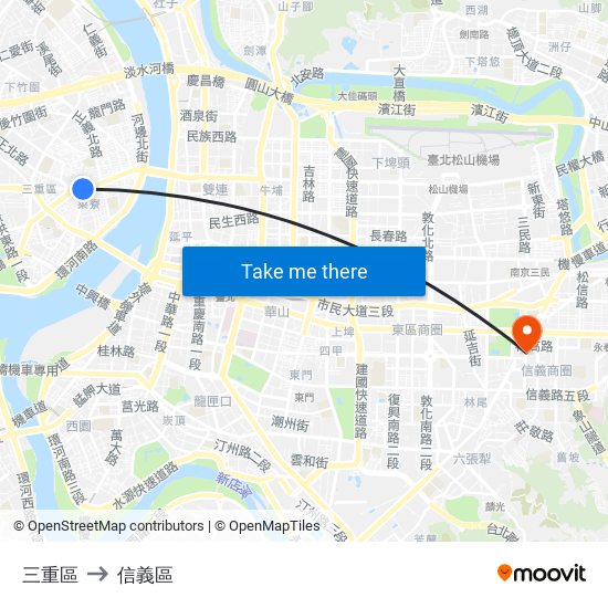 三重區 to 信義區 map