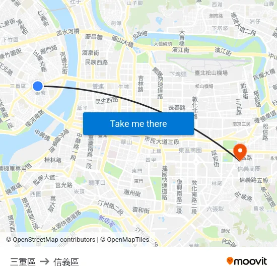 三重區 to 信義區 map