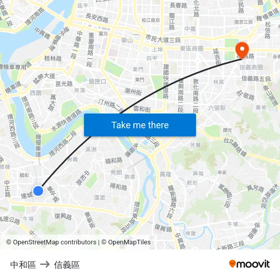中和區 to 信義區 map