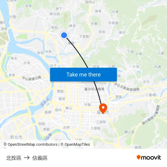 北投區 to 信義區 map