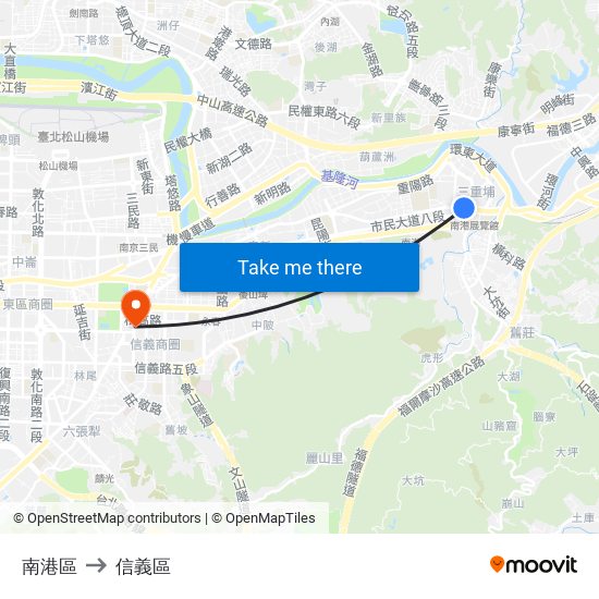 南港區 to 信義區 map