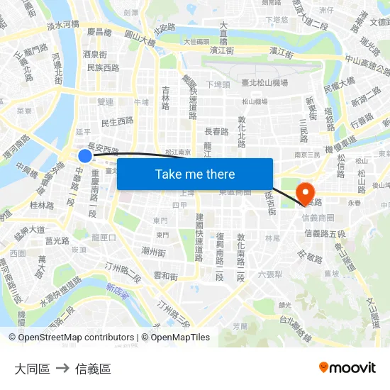 大同區 to 信義區 map