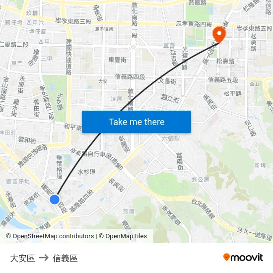 大安區 to 信義區 map