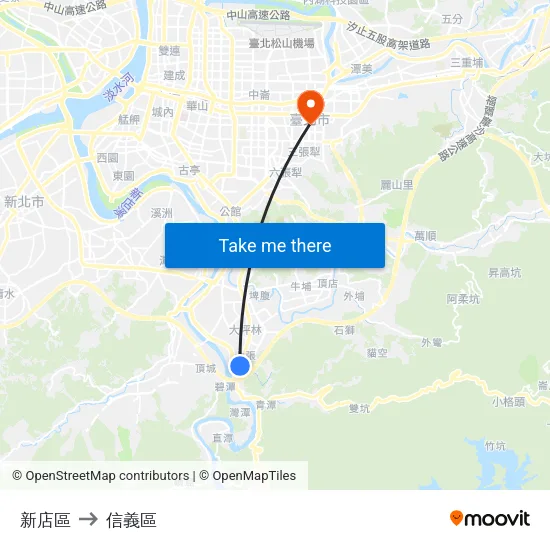 新店區 to 信義區 map