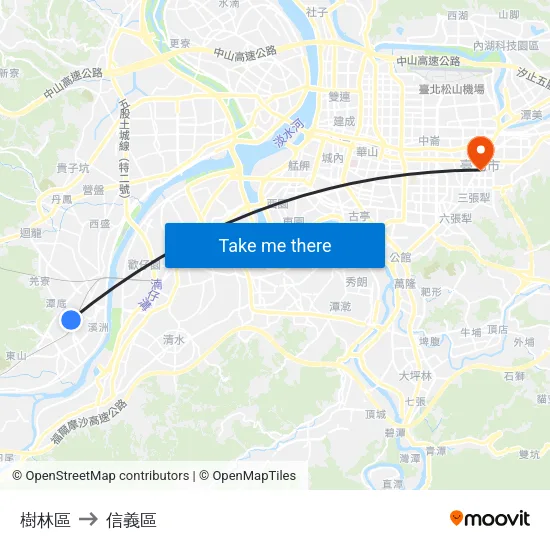 樹林區 to 信義區 map