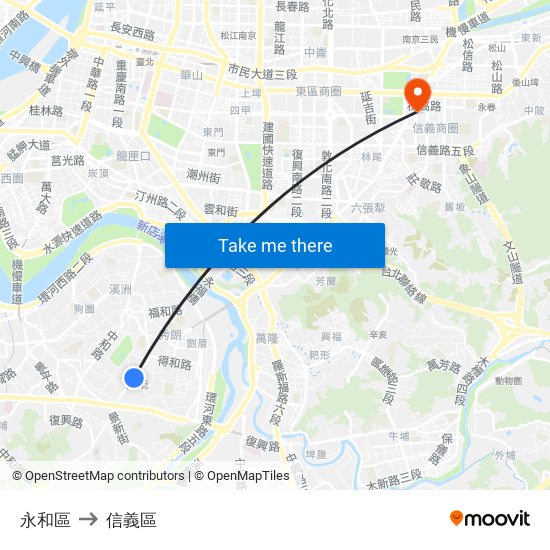 永和區 to 信義區 map