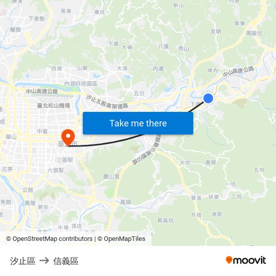 汐止區 to 信義區 map