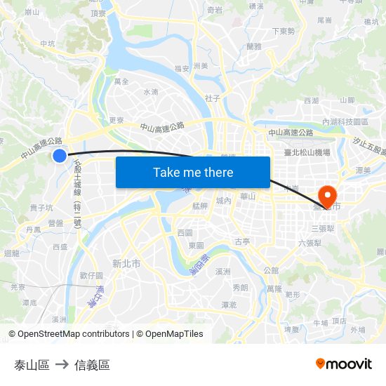 泰山區 to 信義區 map