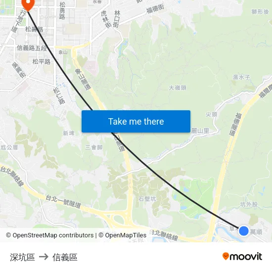 深坑區 to 信義區 map