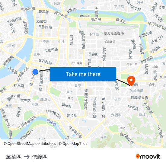 萬華區 to 信義區 map