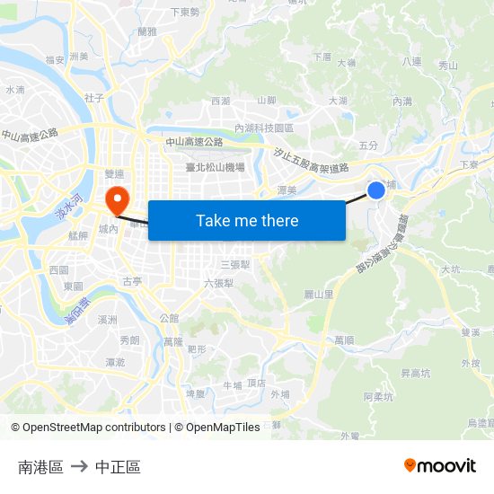 南港區 to 中正區 map