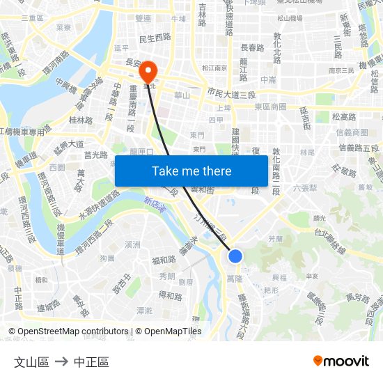 文山區 to 中正區 map