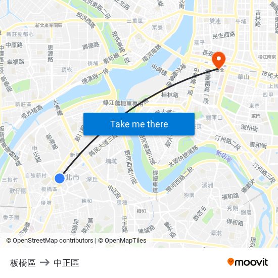 板橋區 to 中正區 map