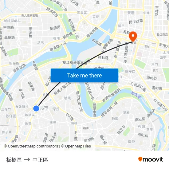 板橋區 to 中正區 map