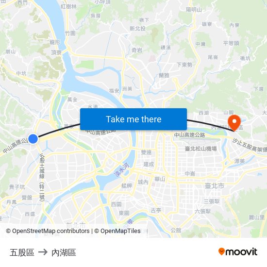 五股區 to 內湖區 map