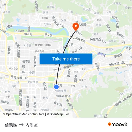 信義區 to 內湖區 map