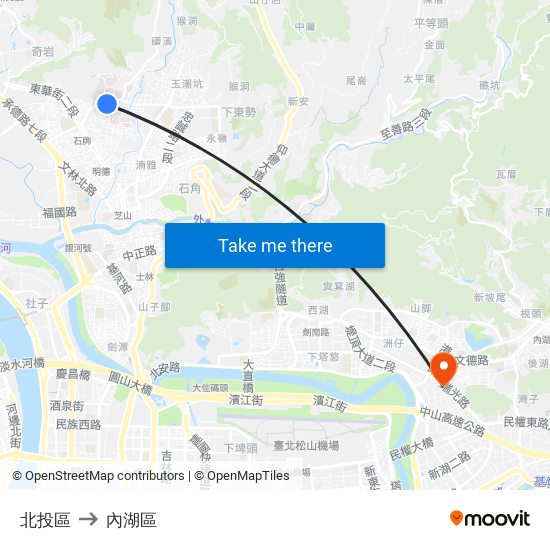 北投區 to 內湖區 map