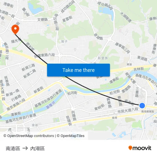 南港區 to 內湖區 map