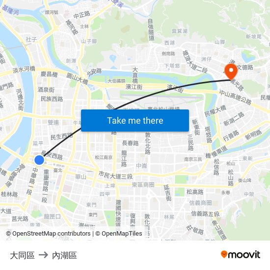 大同區 to 內湖區 map
