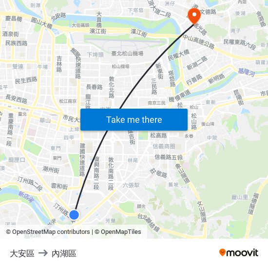 大安區 to 內湖區 map