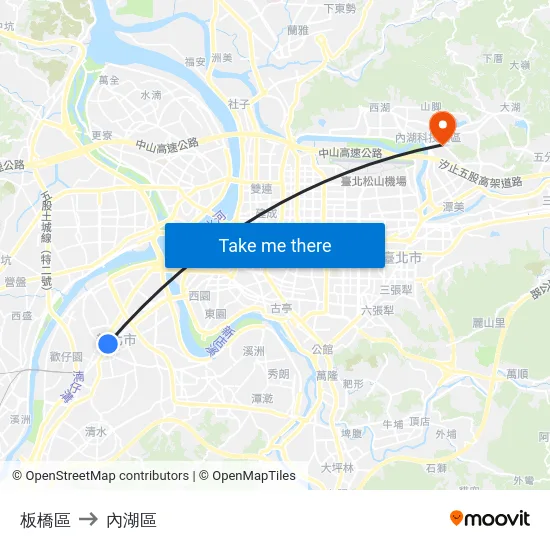 板橋區 to 內湖區 map