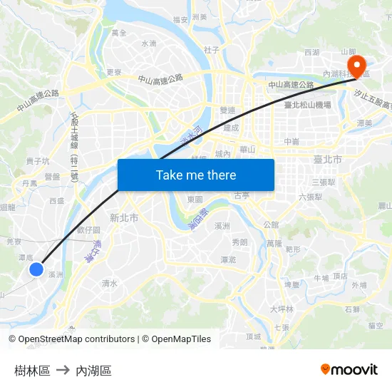 樹林區 to 內湖區 map