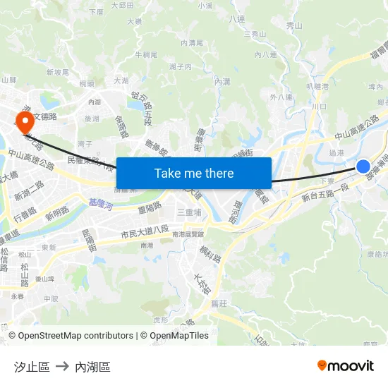 汐止區 to 內湖區 map