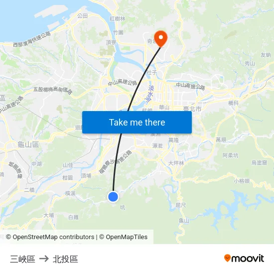 三峽區 to 北投區 map