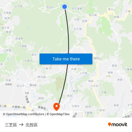 三芝區 to 北投區 map