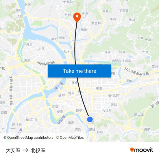 大安區 to 北投區 map