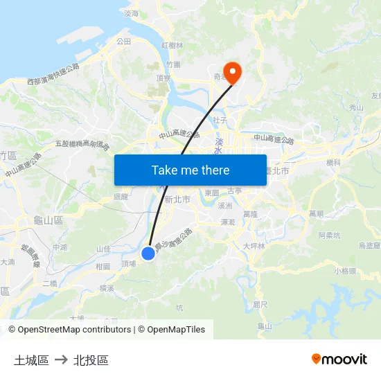 土城區 to 北投區 map