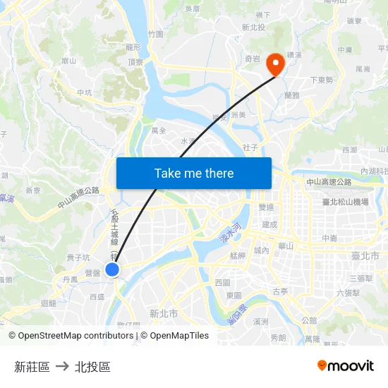 新莊區 to 北投區 map