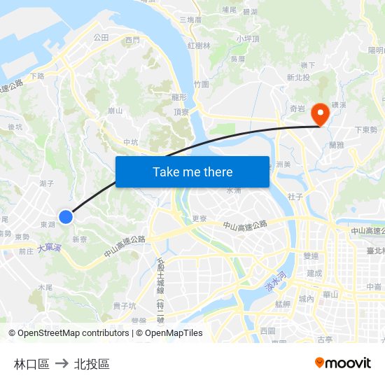 林口區 to 北投區 map